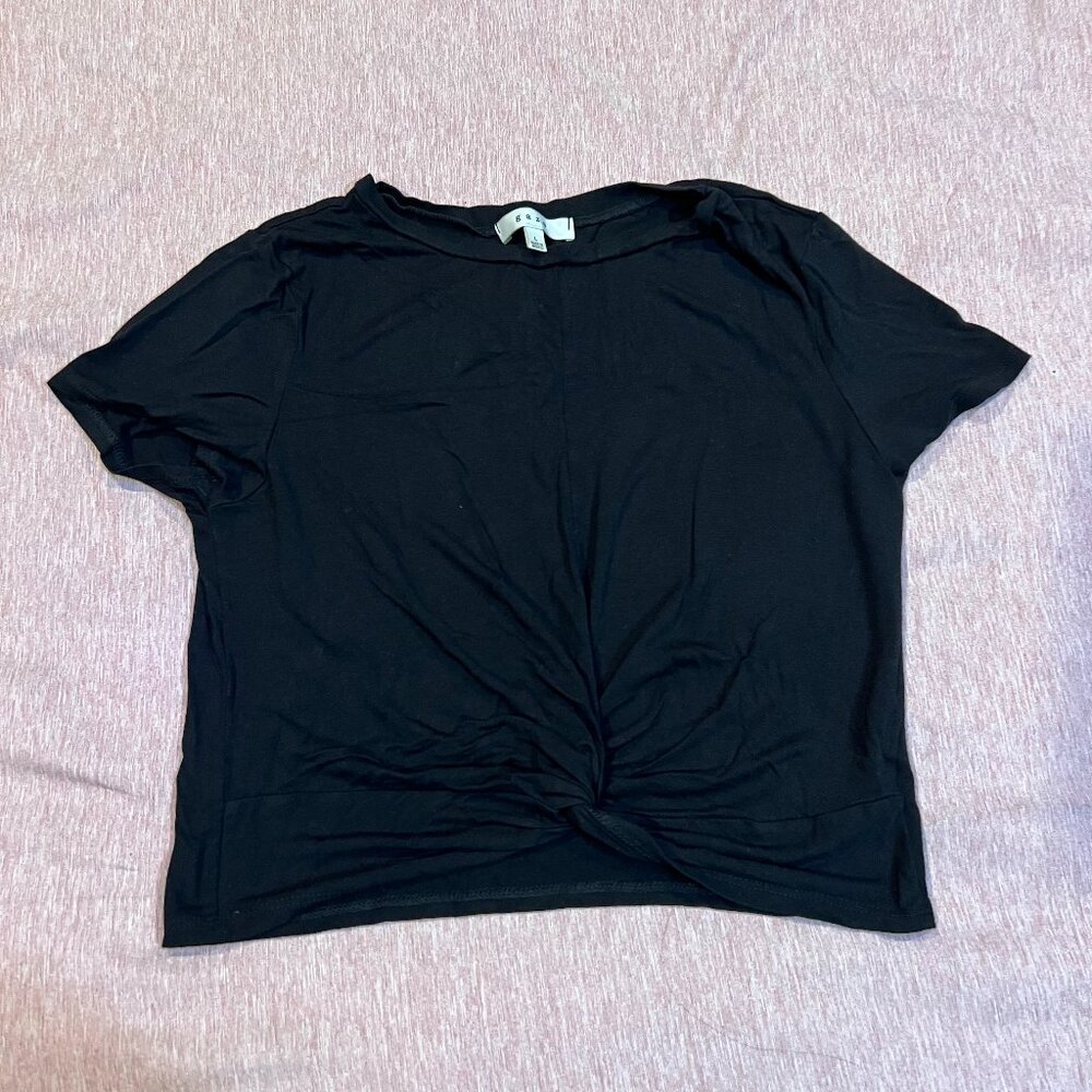 Black Crop Top Size L Never Worn Ruched Detail